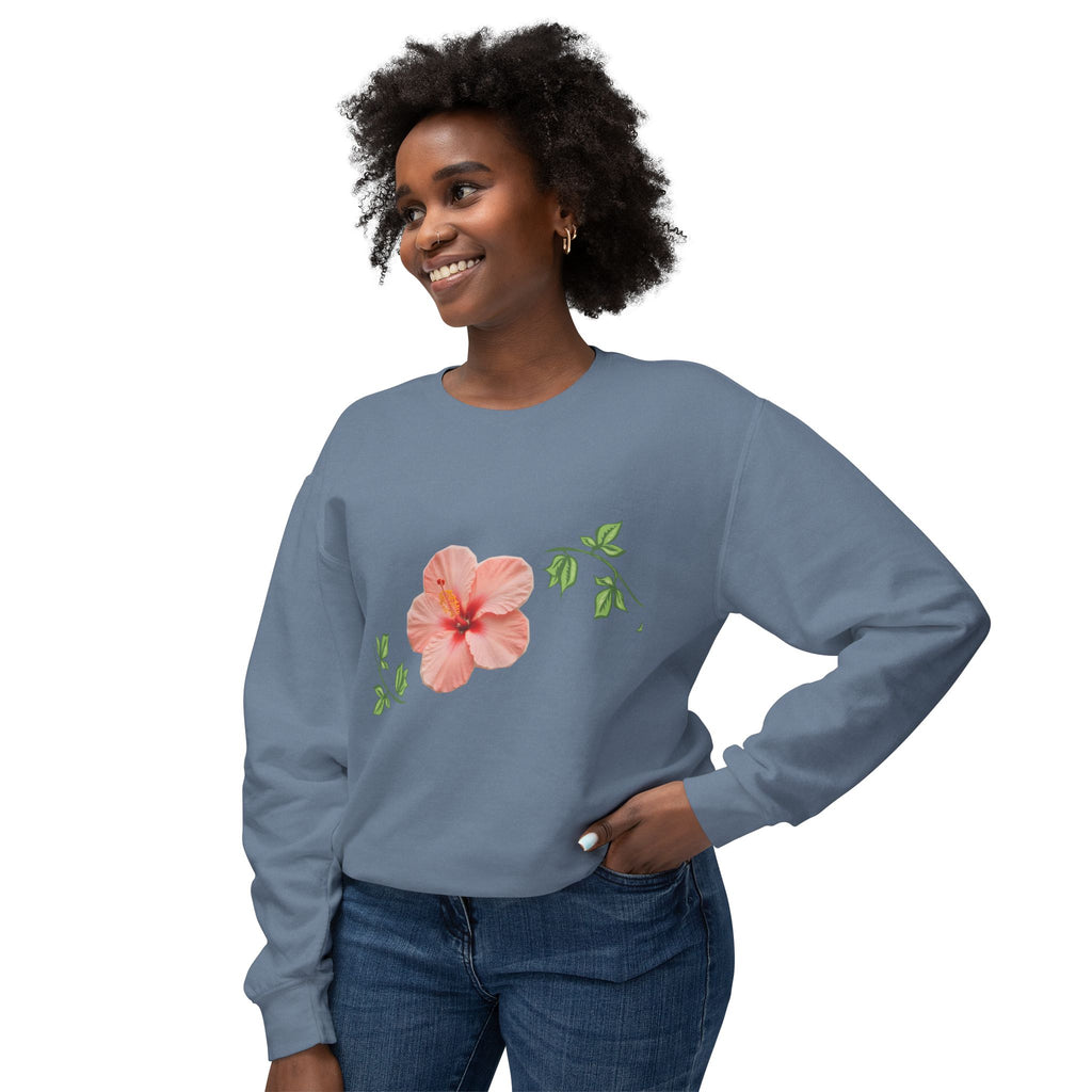 Hibiscus Floral Crewneck Sweatshirt — Lightweight Tropical Flower Pullover