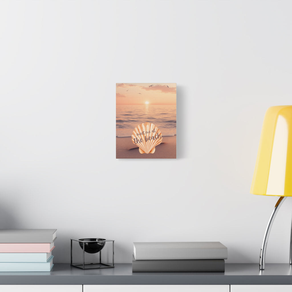Beach Sunset Canvas Print — "Meet Me at the Beach" Seashell Wall Art