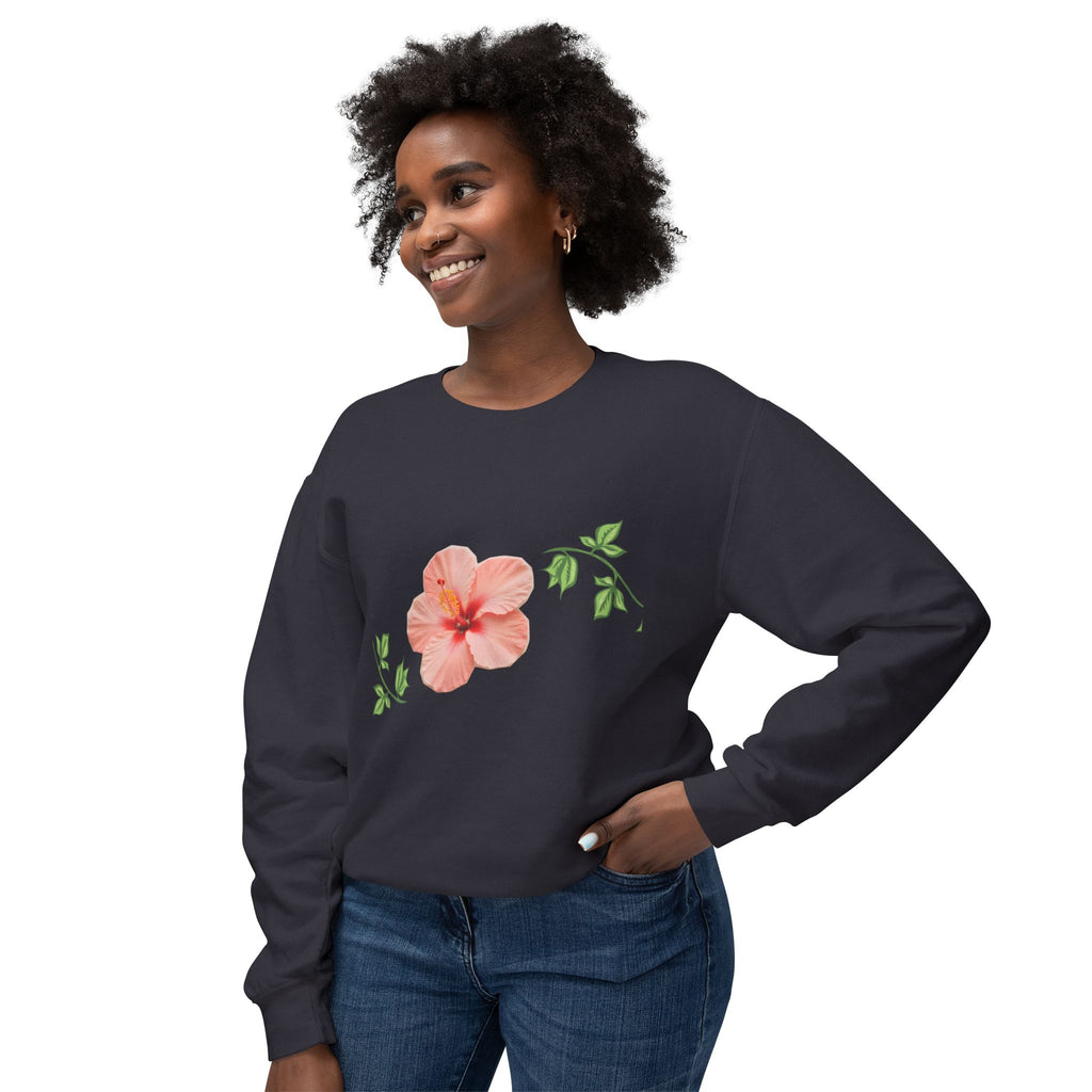 Hibiscus Floral Crewneck Sweatshirt — Lightweight Tropical Flower Pullover
