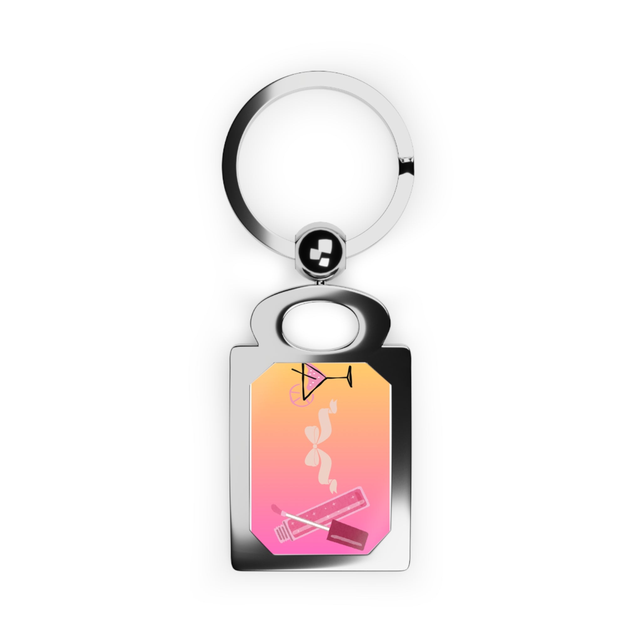 Pink Gradient Cocktail Icon Rectangle Photo Keyring | Metal Photo Keychain