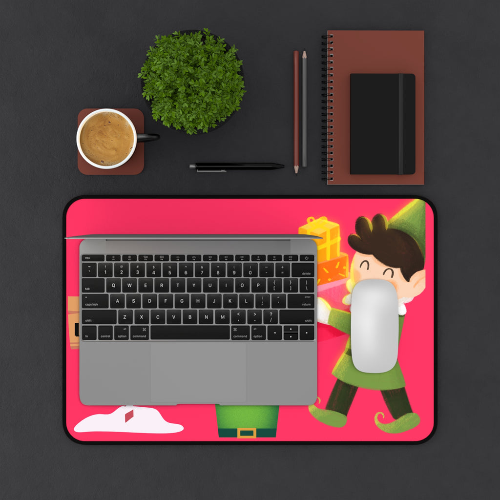 Santa's Workshop Elf Carrying Gifts Desk Mat | Christmas Mousepad