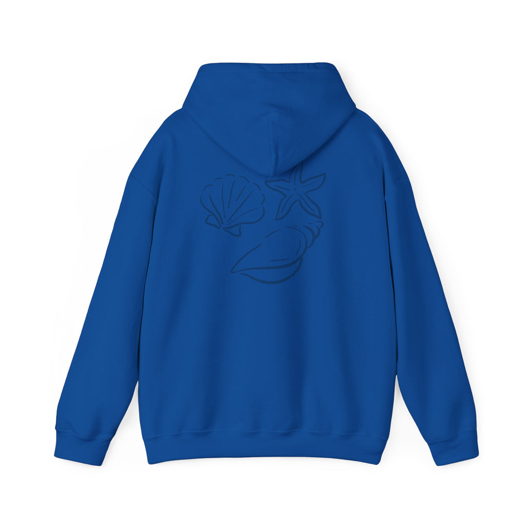 Seashell Sketch Hoodie — Coastal Vibes Graphic Hoodie ("Coastal Cloud" Chest Text)