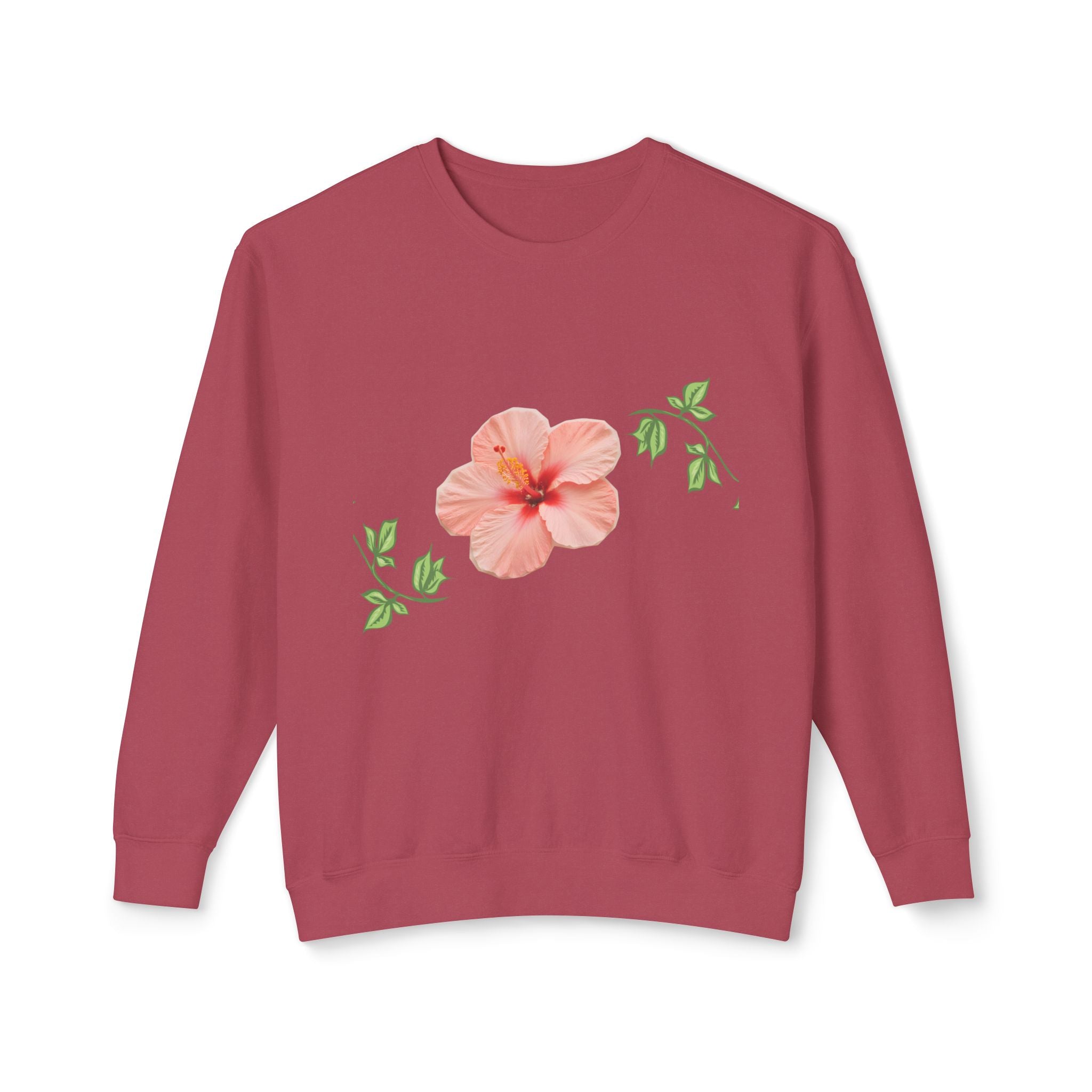 Hibiscus Floral Crewneck Sweatshirt — Lightweight Tropical Flower Pullover