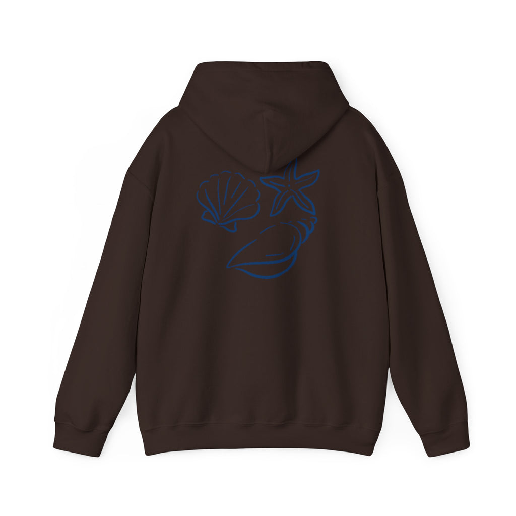 Seashell Sketch Hoodie — Coastal Vibes Graphic Hoodie ("Coastal Cloud" Chest Text)
