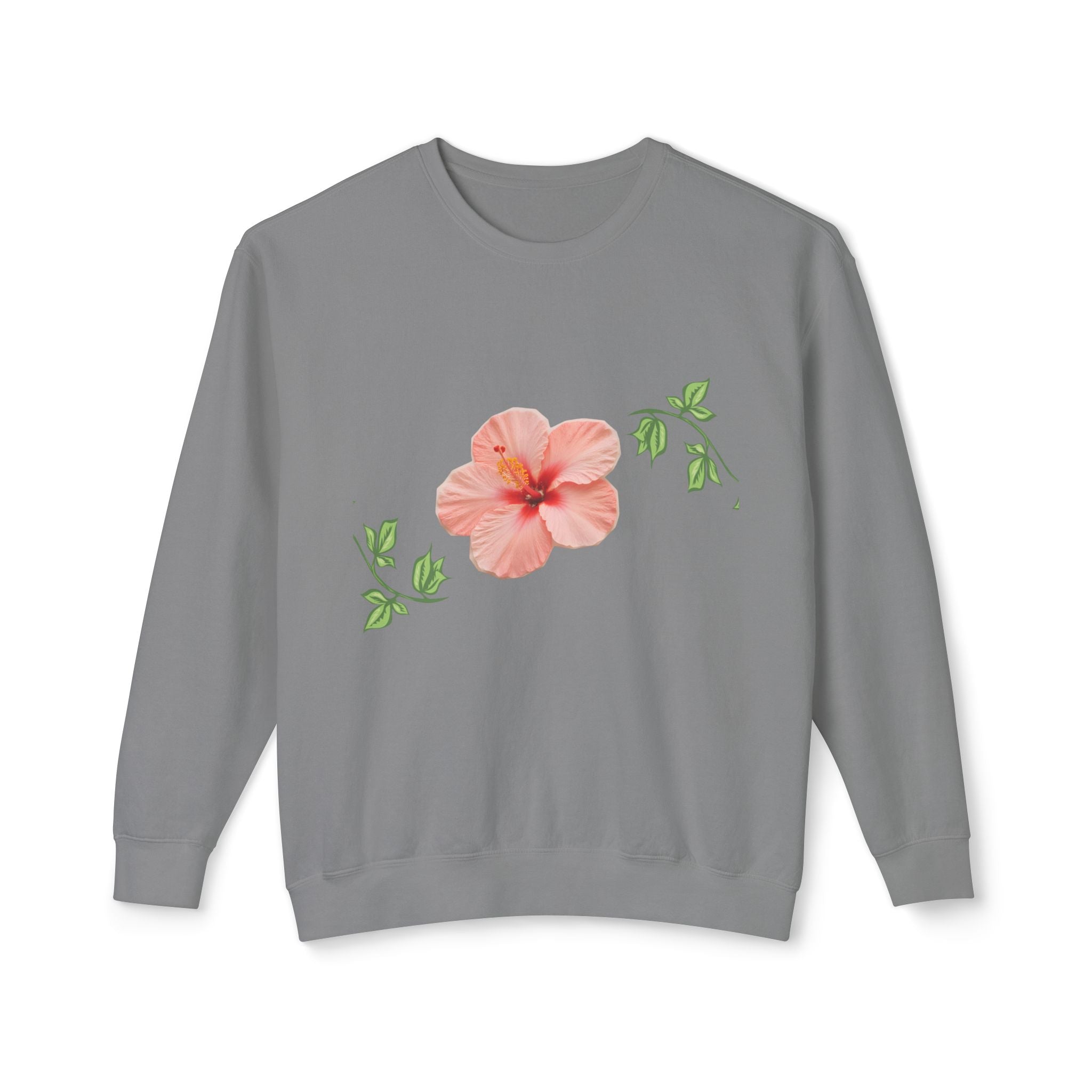 Hibiscus Floral Crewneck Sweatshirt — Lightweight Tropical Flower Pullover