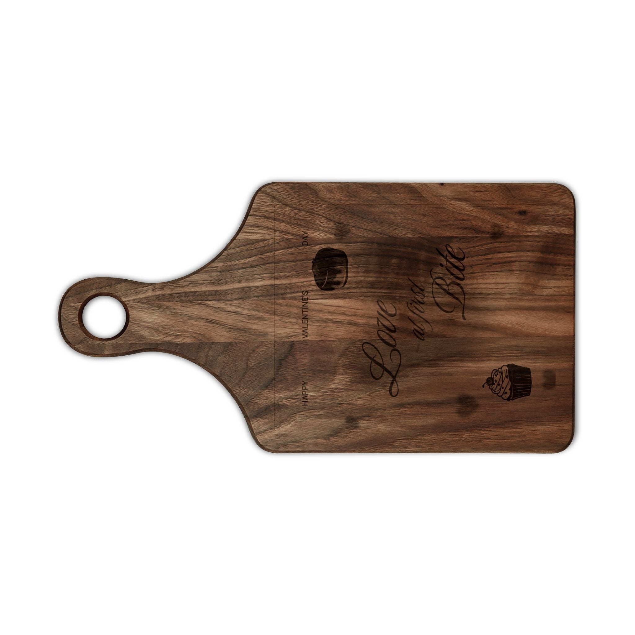 Engraved 'Love at First Bite' Wooden Cutting Board – Romantic Kitchen Gift