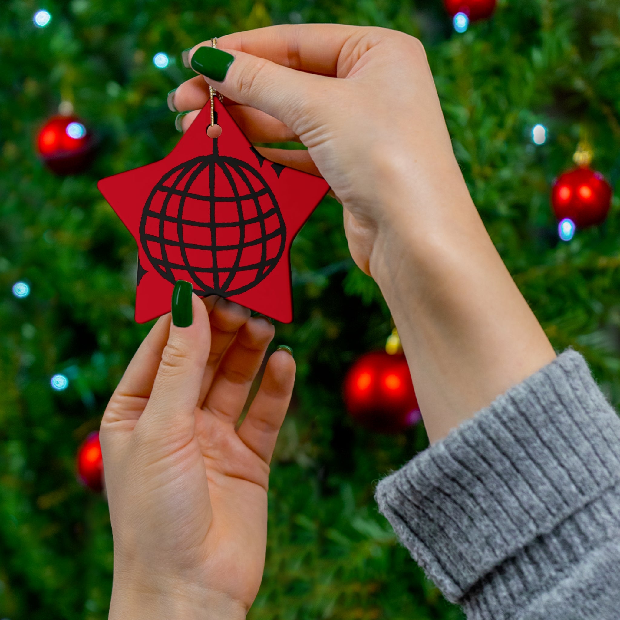Black Globe Ornament star ceramic | Red Christmas tree decoration