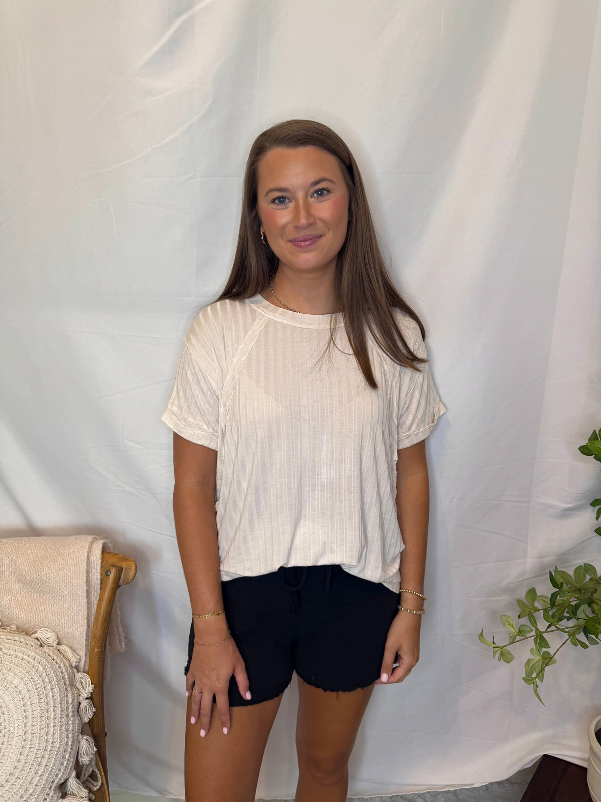 Oversized Ribbed Boat Neck Tee