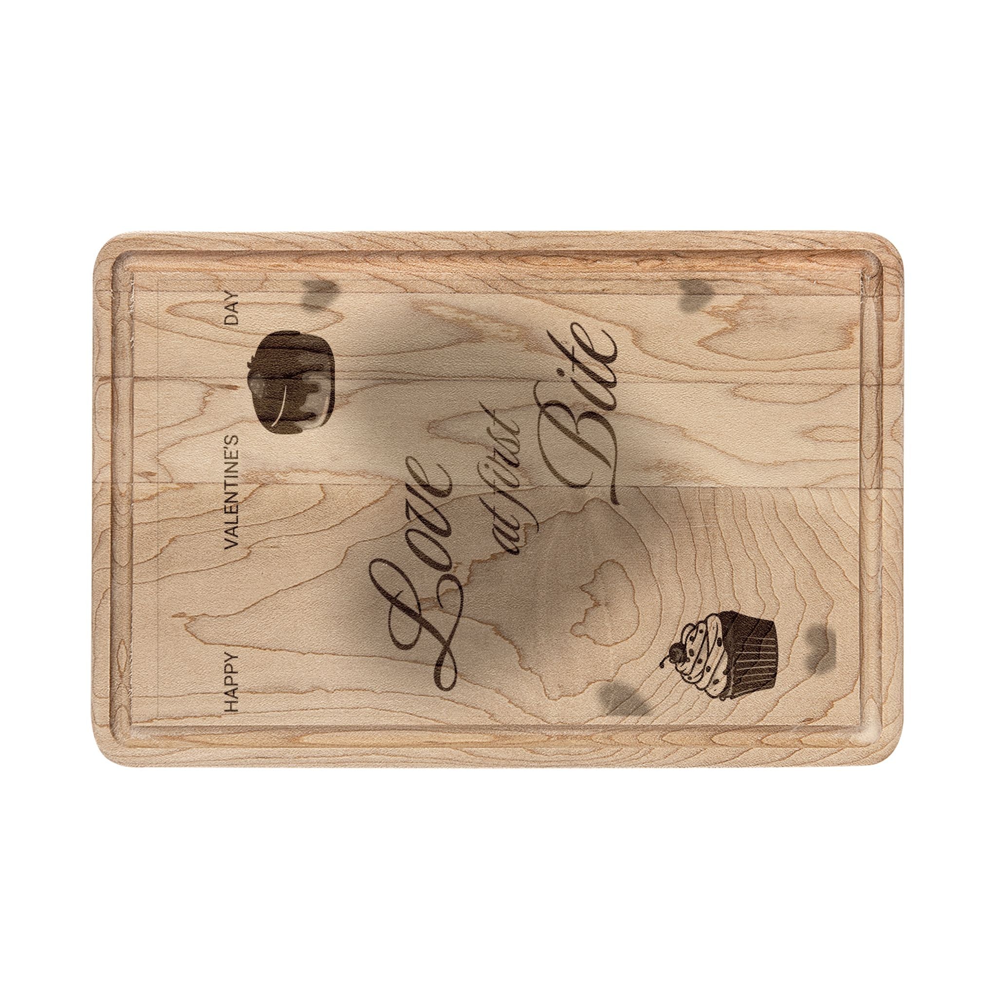 Engraved 'Love at First Bite' Wooden Cutting Board – Romantic Kitchen Gift