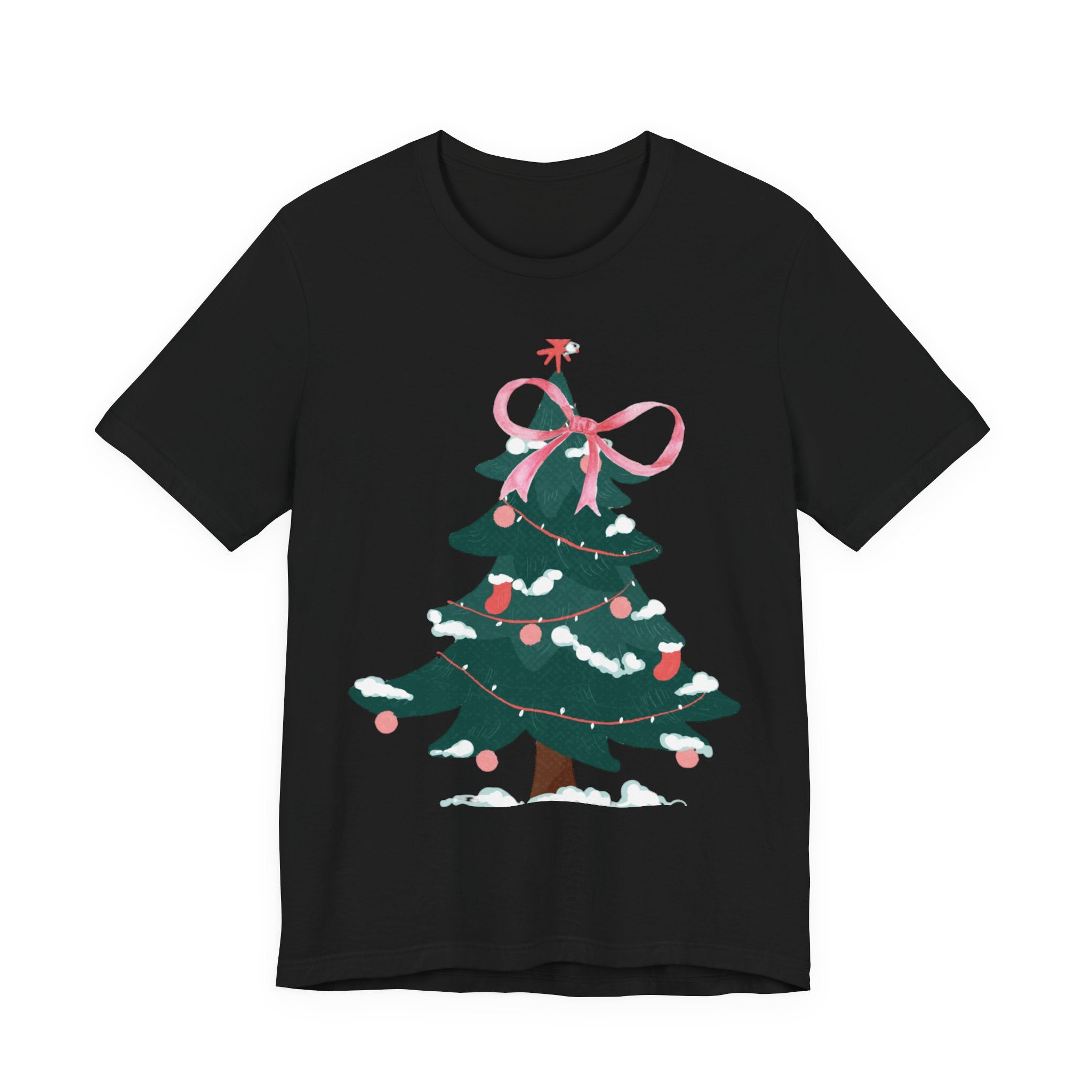 Cute Christmas Tree Tee with Pink Bow