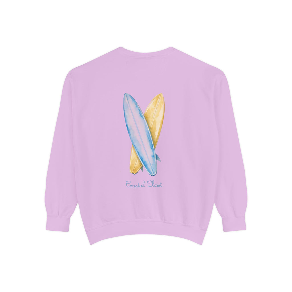 Surfboard Watercolor Sweatshirt — Coastal Vibes Crewneck