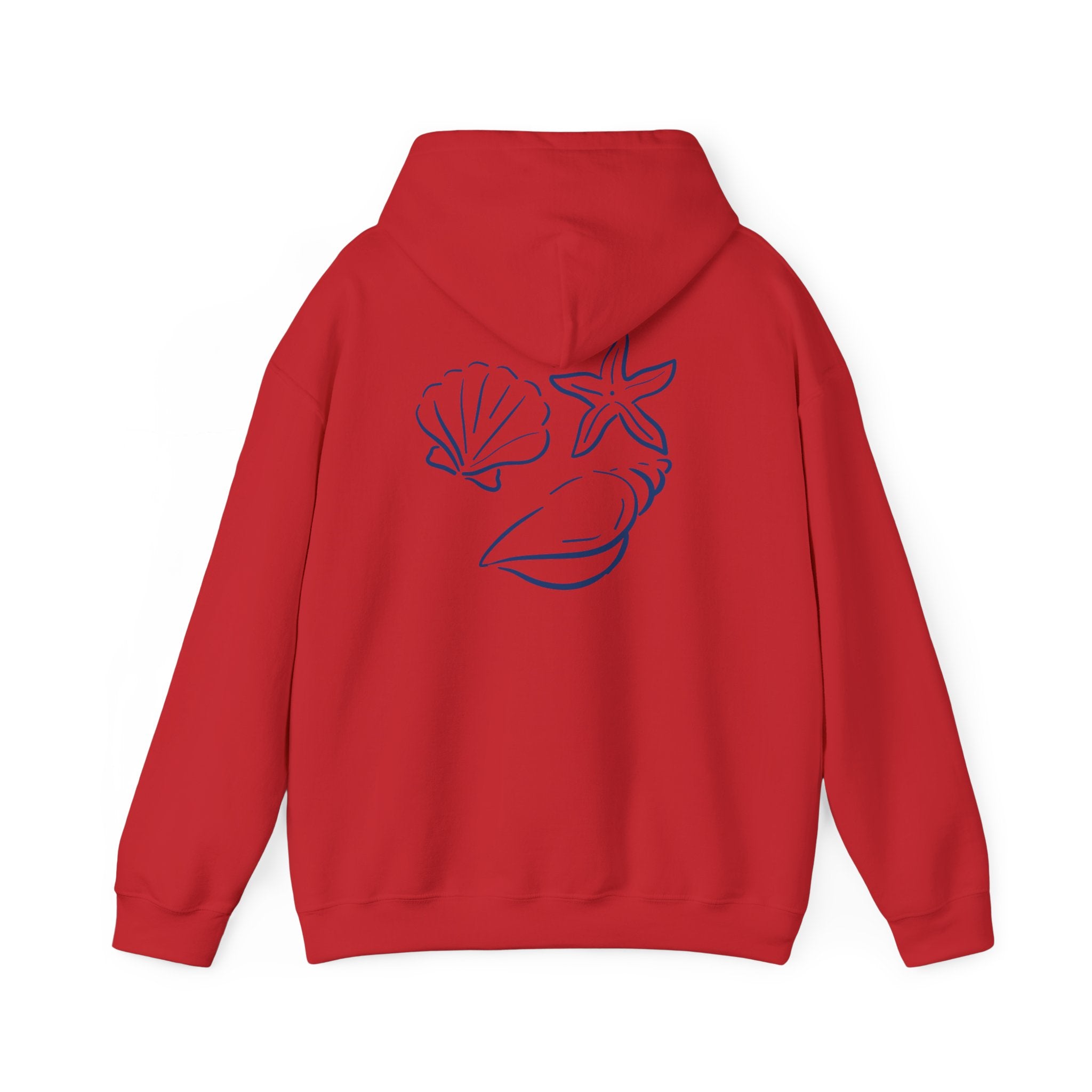 Seashell Sketch Hoodie — Coastal Vibes Graphic Hoodie ("Coastal Cloud" Chest Text)