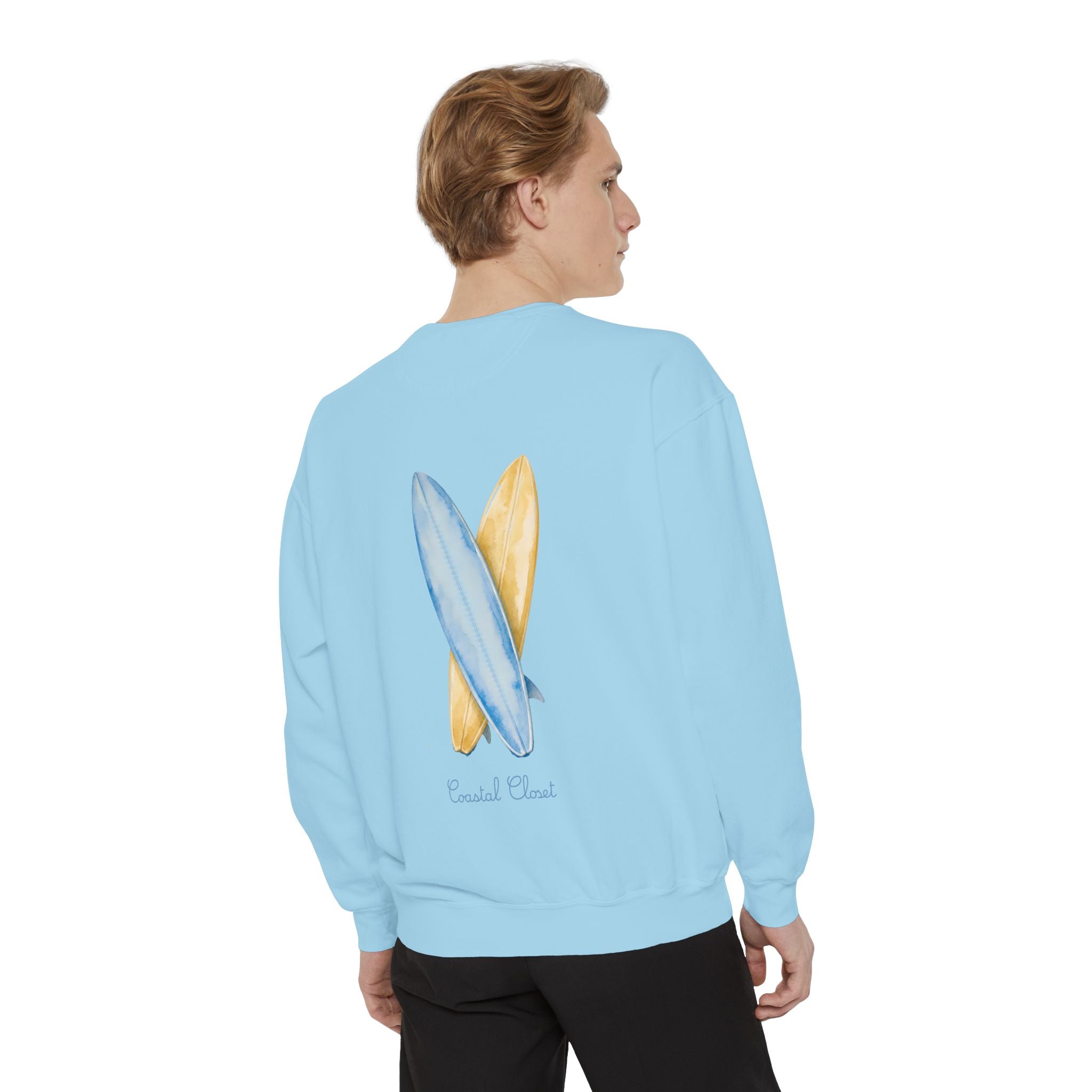 Surfboard Watercolor Sweatshirt — Coastal Vibes Crewneck