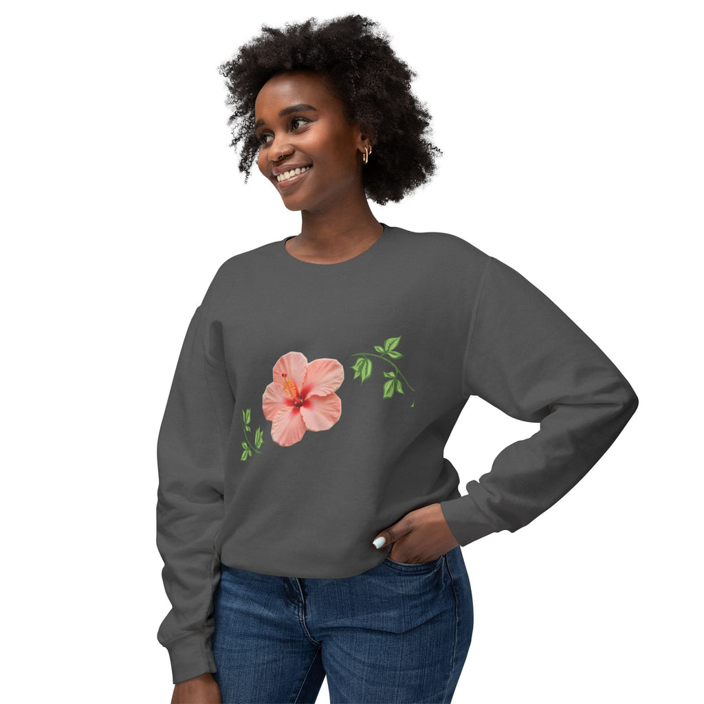 Hibiscus Floral Crewneck Sweatshirt — Lightweight Tropical Flower Pullover