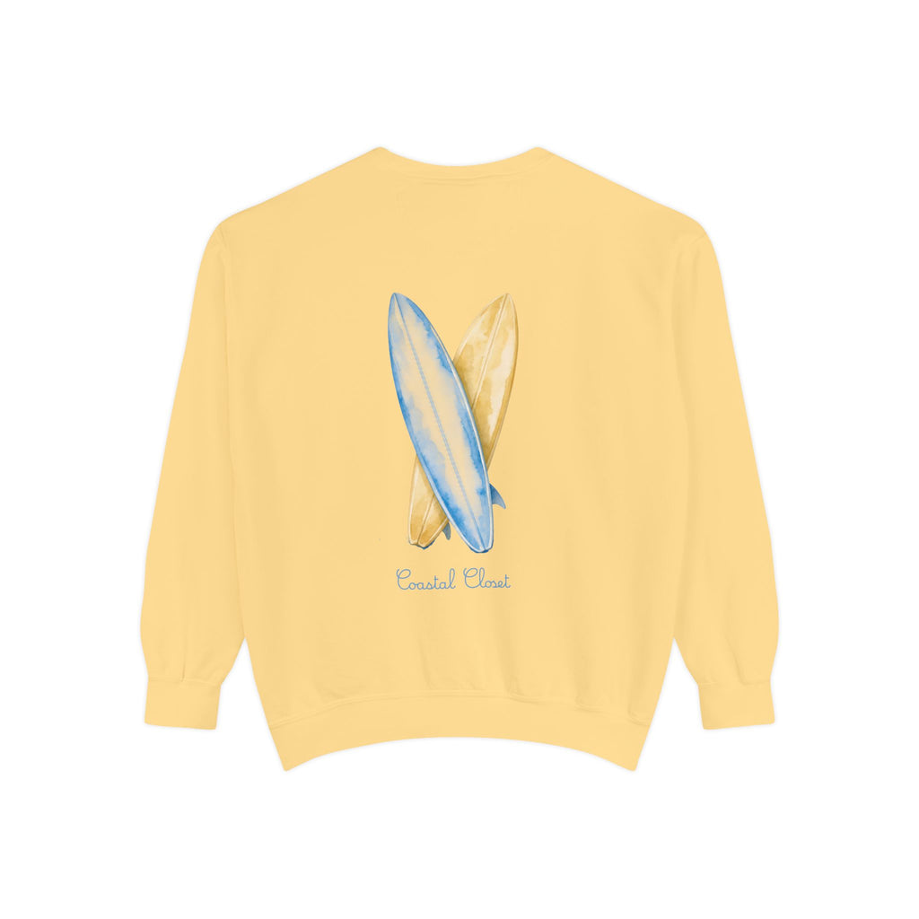 Surfboard Watercolor Sweatshirt — Coastal Vibes Crewneck