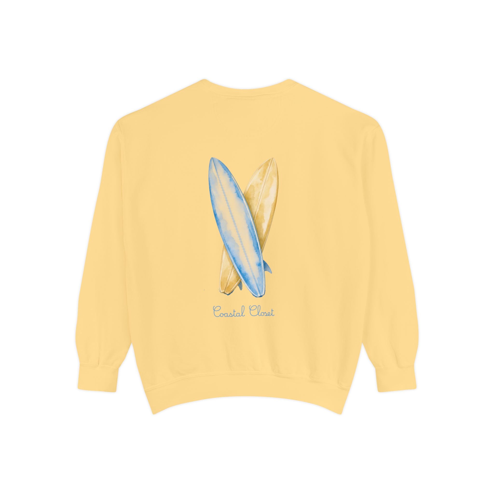 Surfboard Watercolor Sweatshirt — Coastal Vibes Crewneck