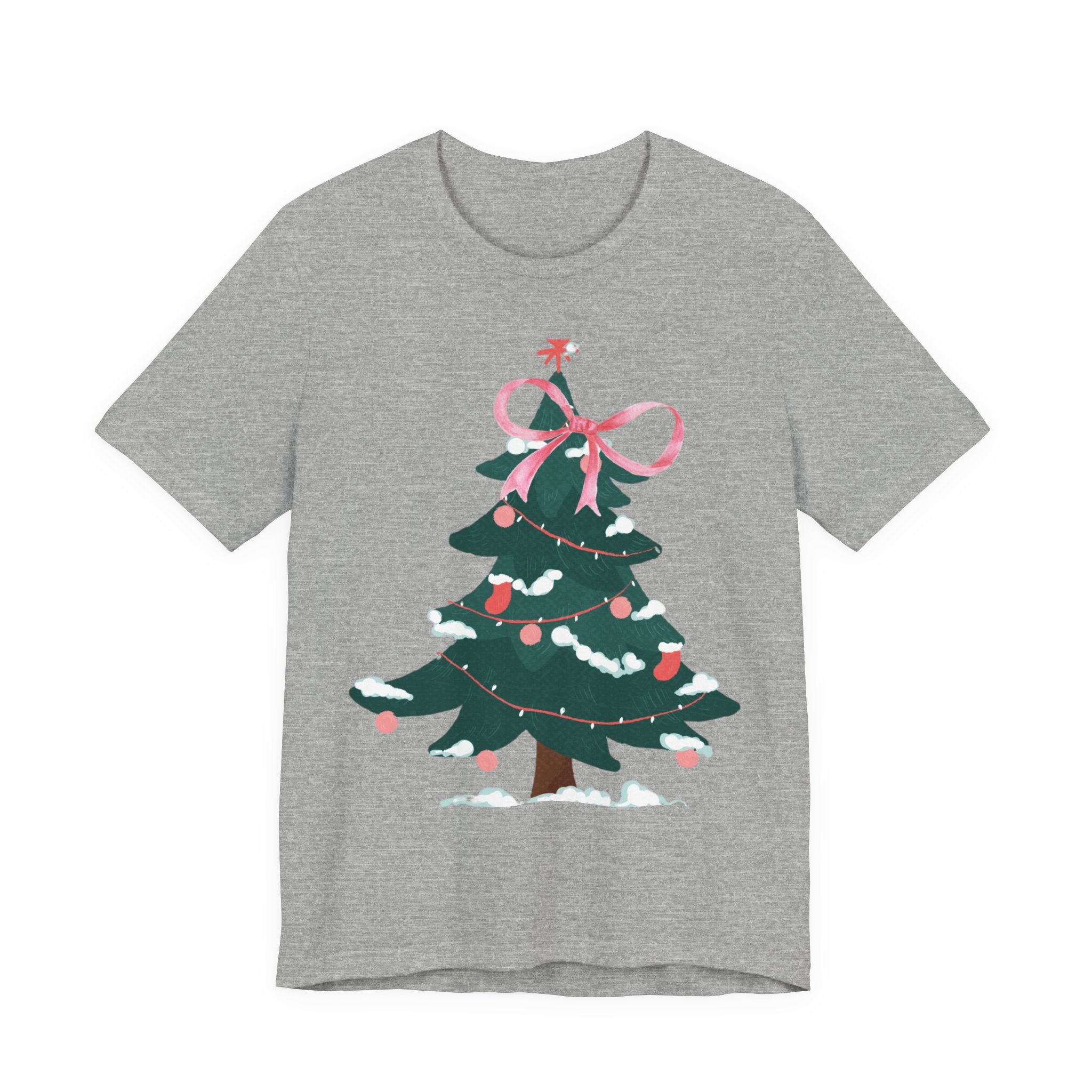 Cute Christmas Tree Tee with Pink Bow