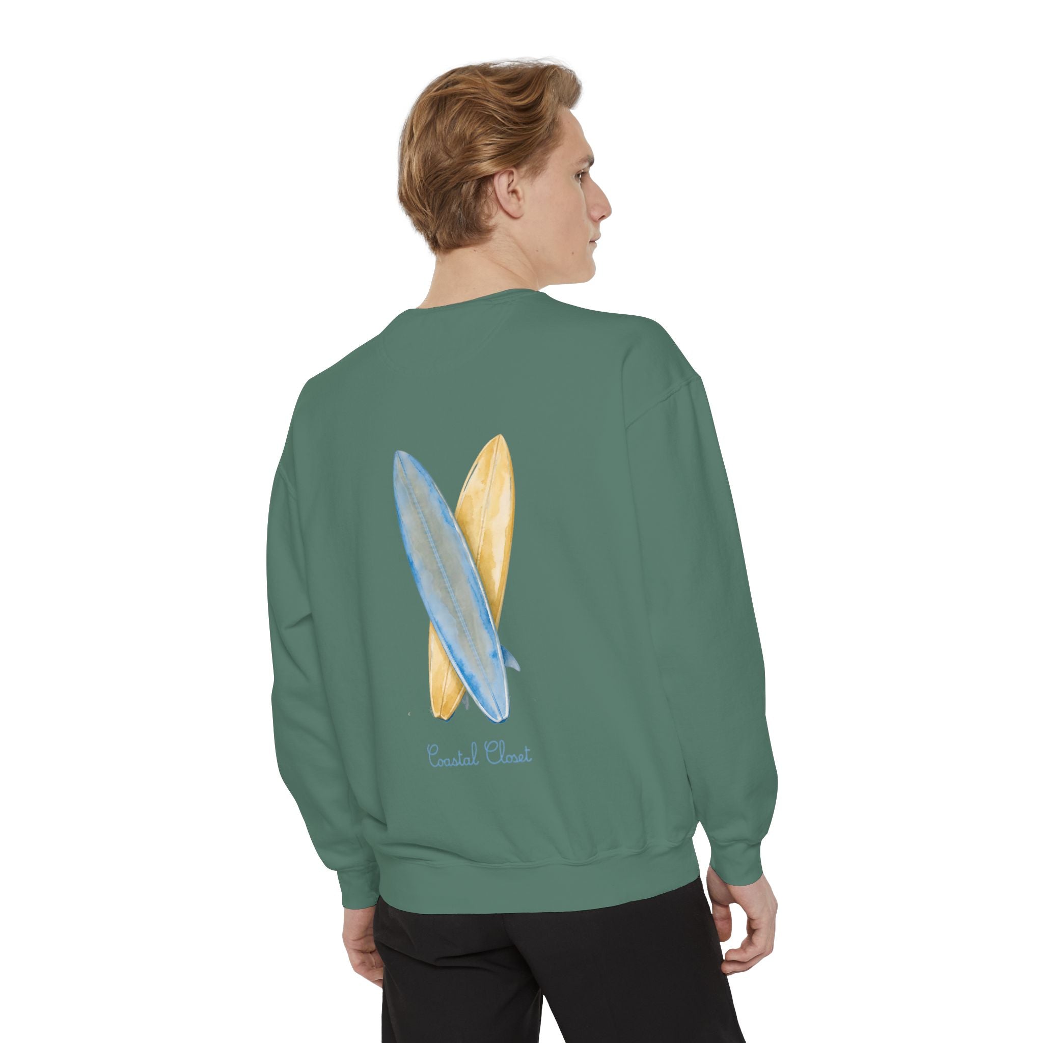 Surfboard Watercolor Sweatshirt — Coastal Vibes Crewneck