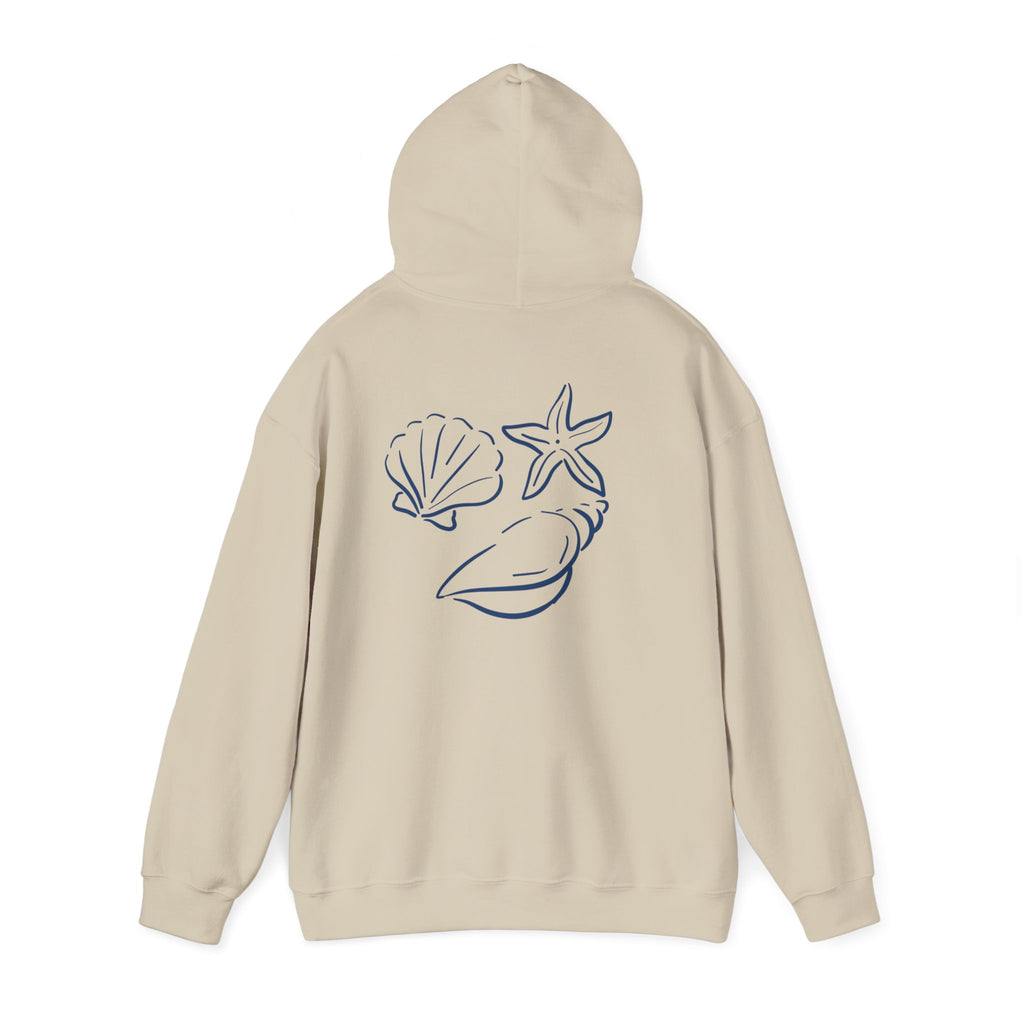 Seashell Sketch Hoodie — Coastal Vibes Graphic Hoodie ("Coastal Cloud" Chest Text)