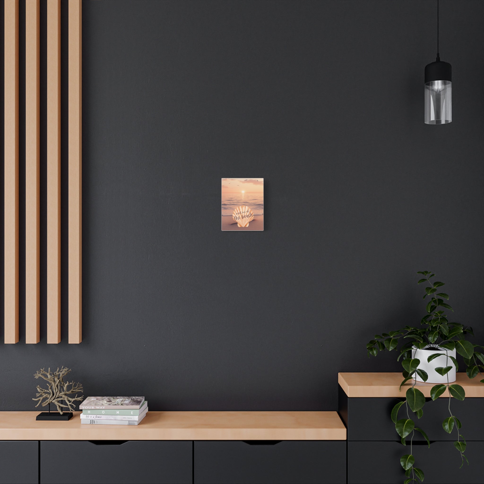 Beach Sunset Canvas Print — "Meet Me at the Beach" Seashell Wall Art
