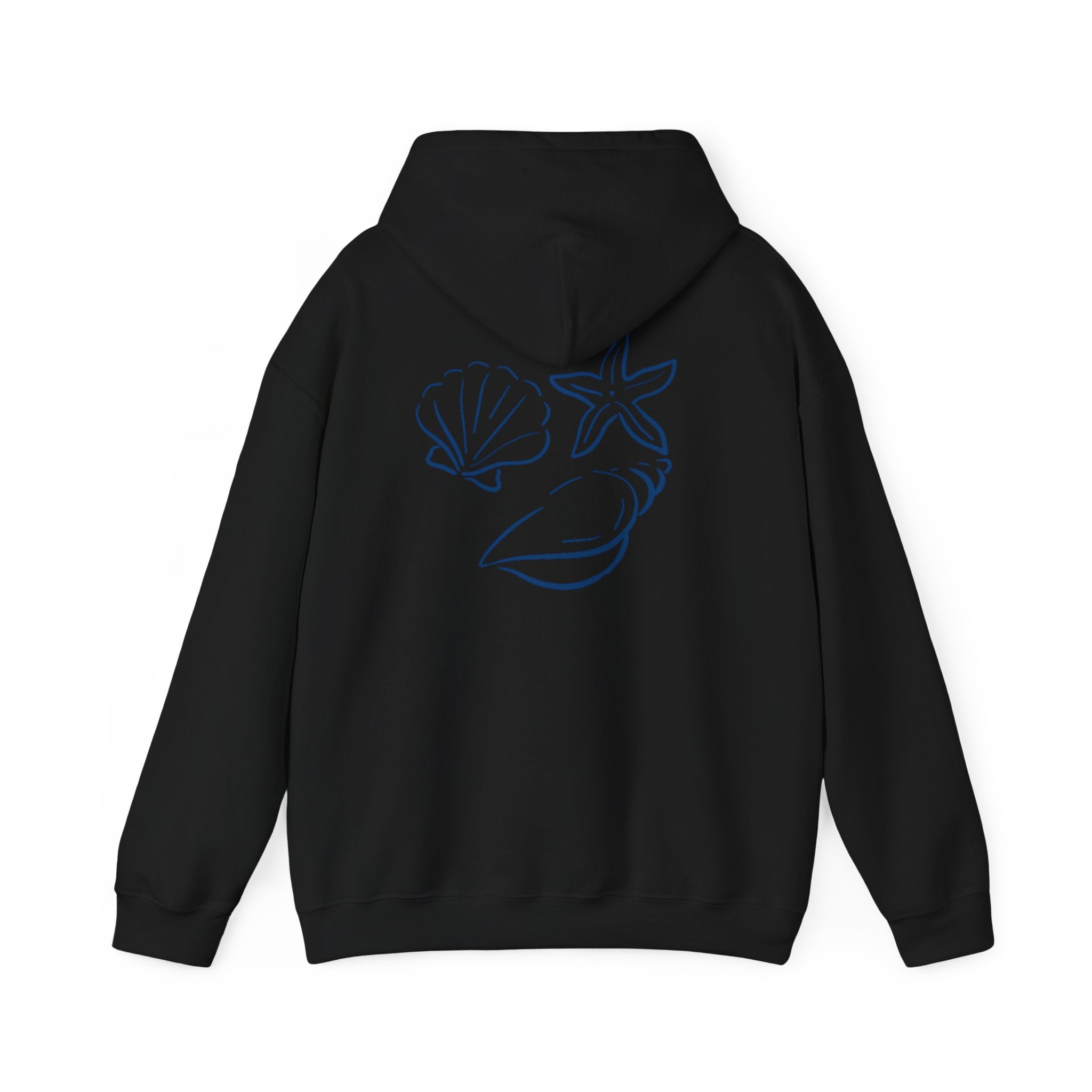 Seashell Sketch Hoodie — Coastal Vibes Graphic Hoodie ("Coastal Cloud" Chest Text)