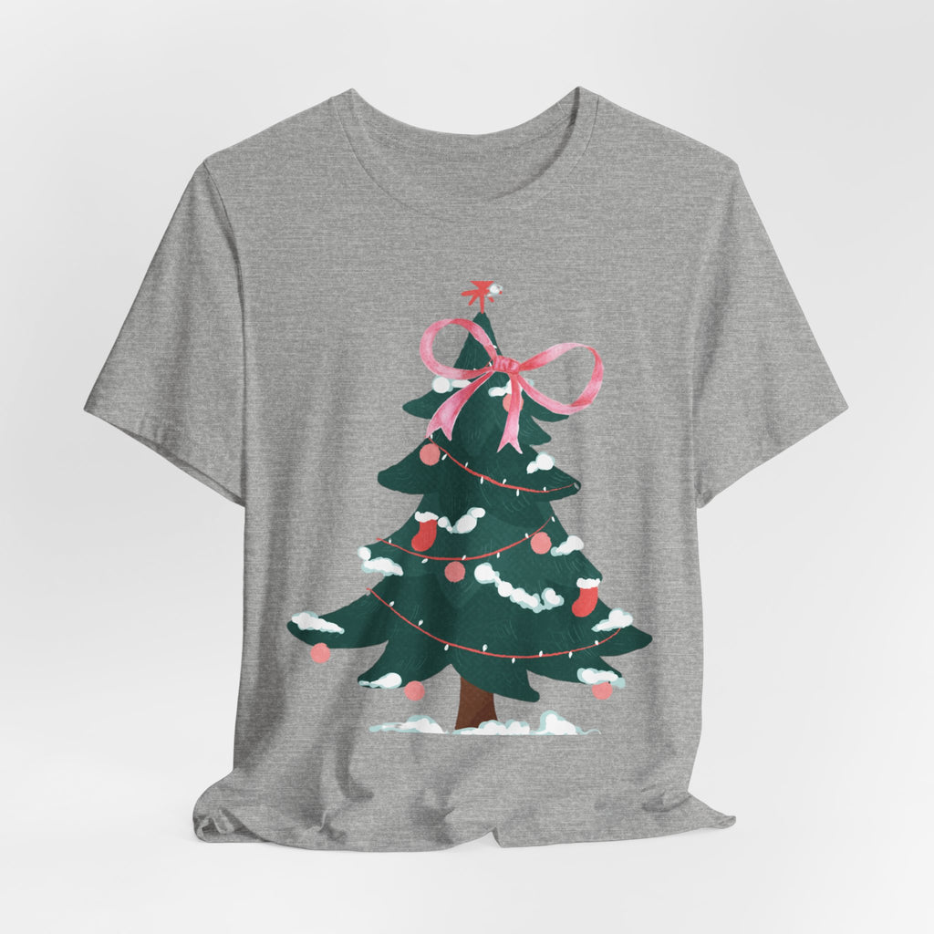 Cute Christmas Tree Tee with Pink Bow