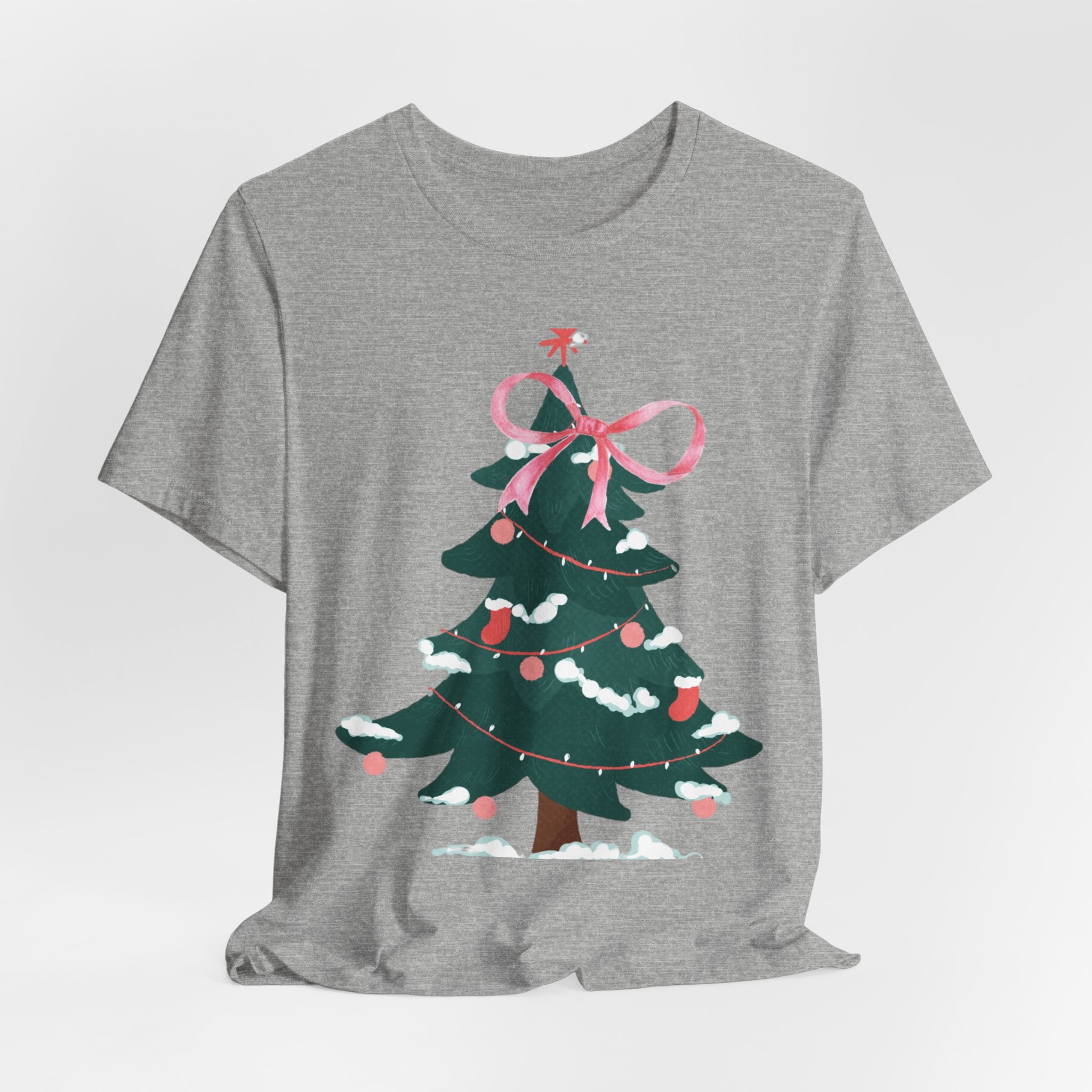 Cute Christmas Tree Tee with Pink Bow