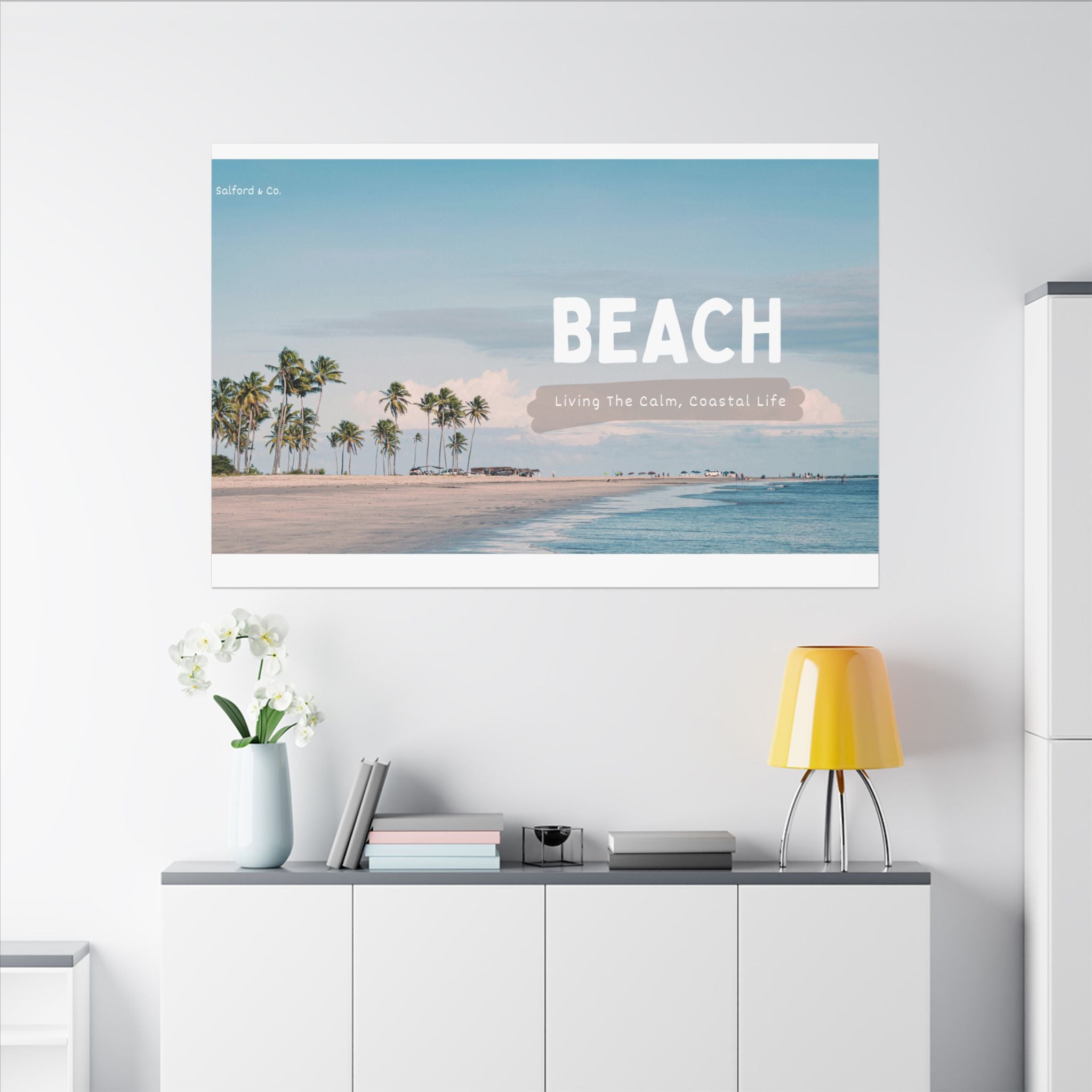 Beach Canvas Wall Art — "BEACH: Living The Calm, Coastal Life" Matte Stretched Print