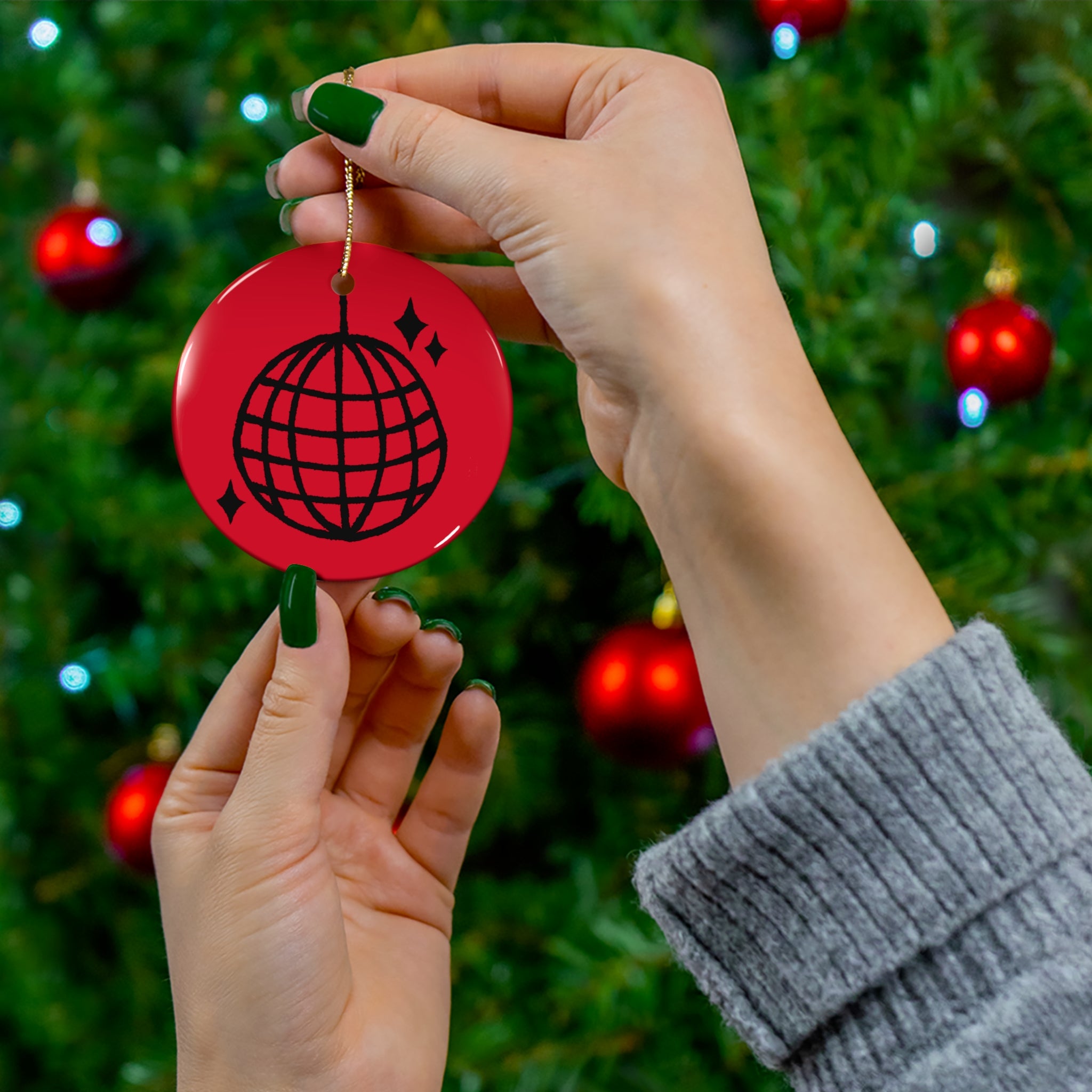 Black Globe Ornament star ceramic | Red Christmas tree decoration