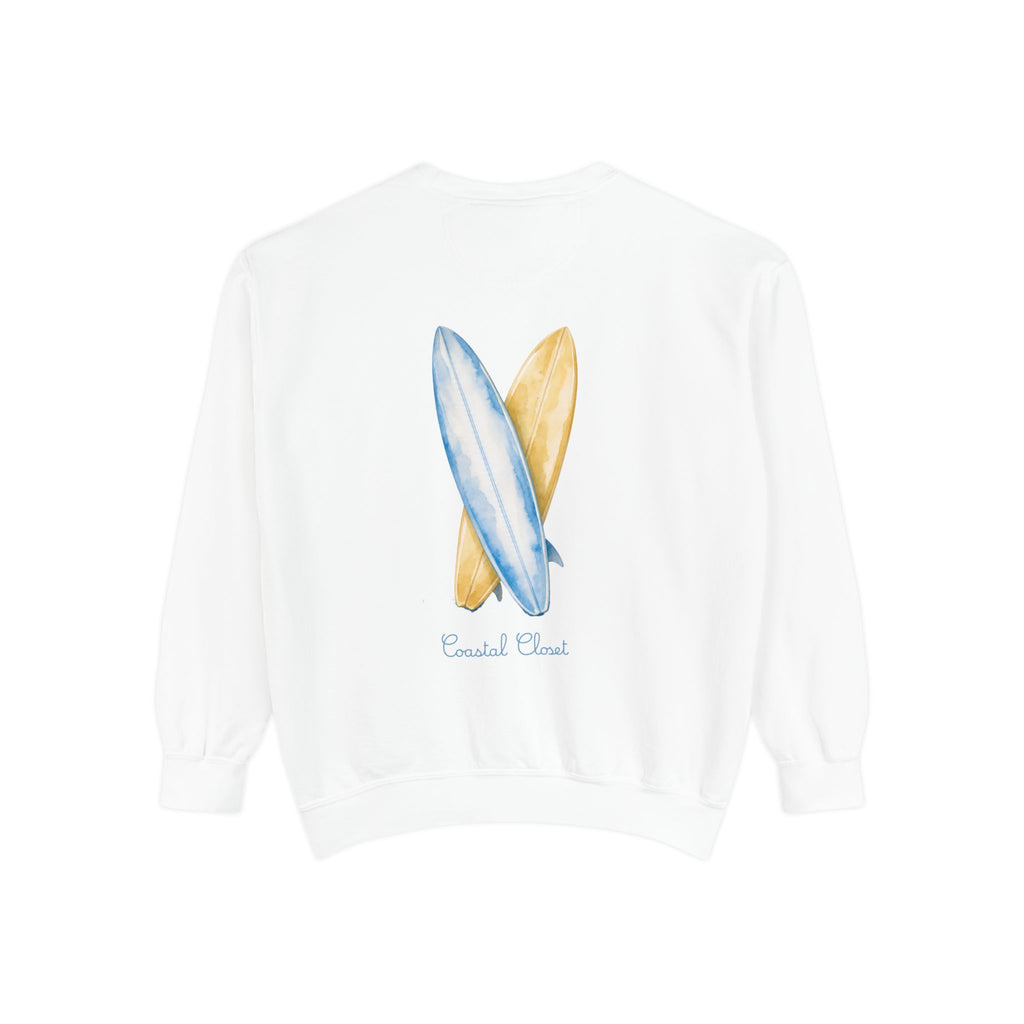 Surfboard Watercolor Sweatshirt — Coastal Vibes Crewneck