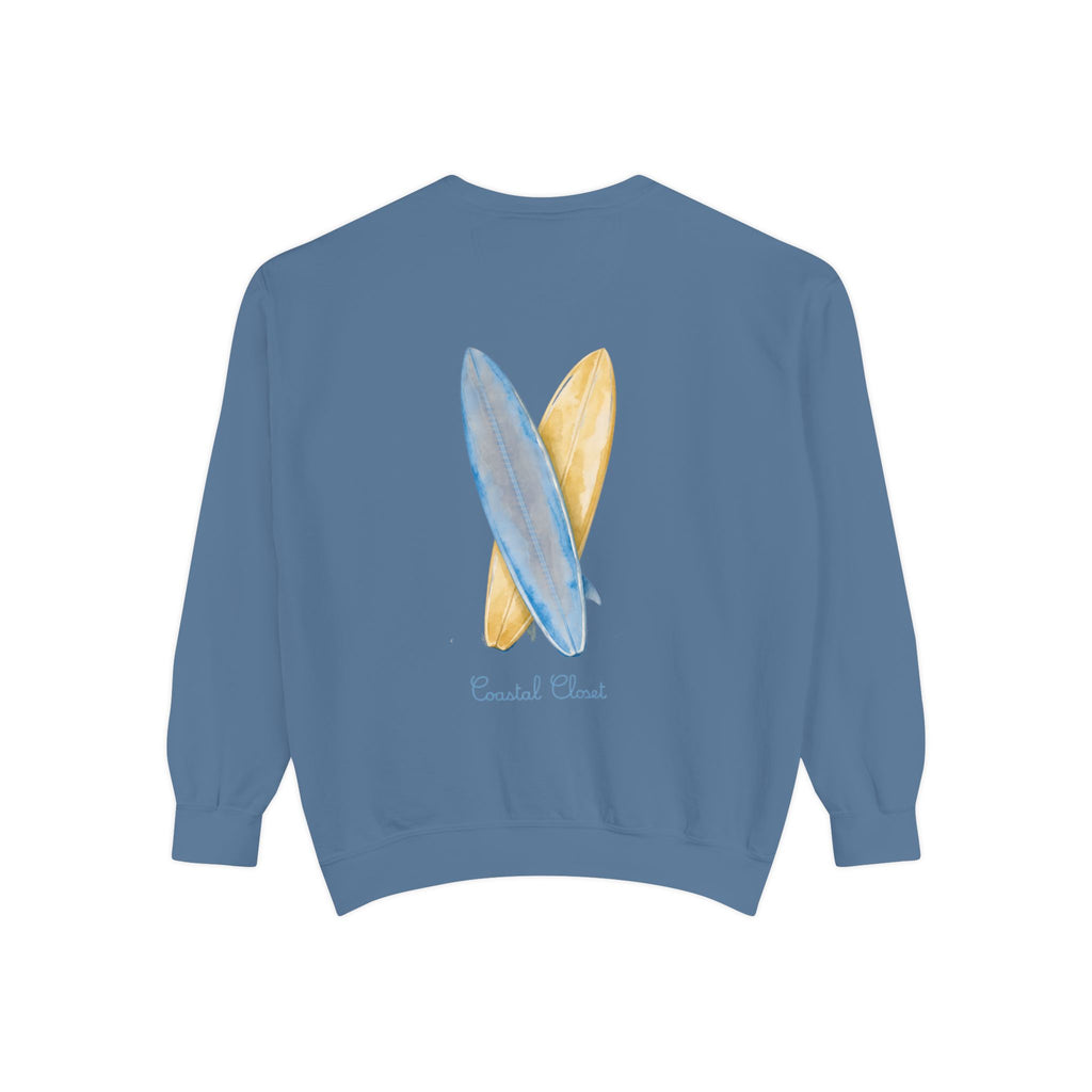 Surfboard Watercolor Sweatshirt — Coastal Vibes Crewneck