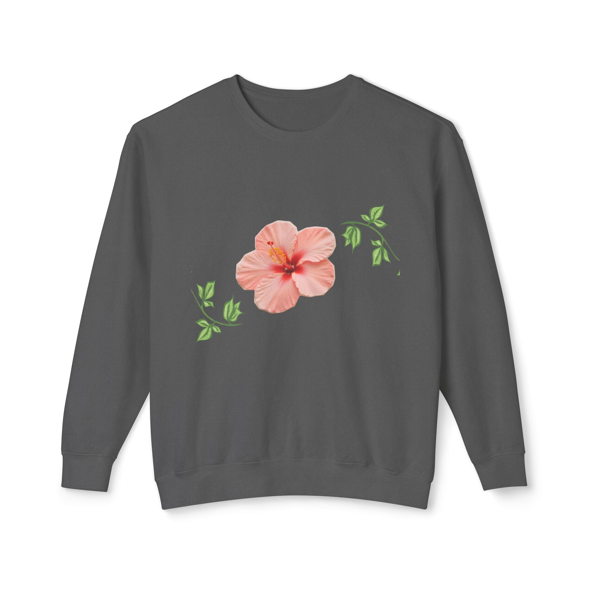 Hibiscus Floral Crewneck Sweatshirt — Lightweight Tropical Flower Pullover