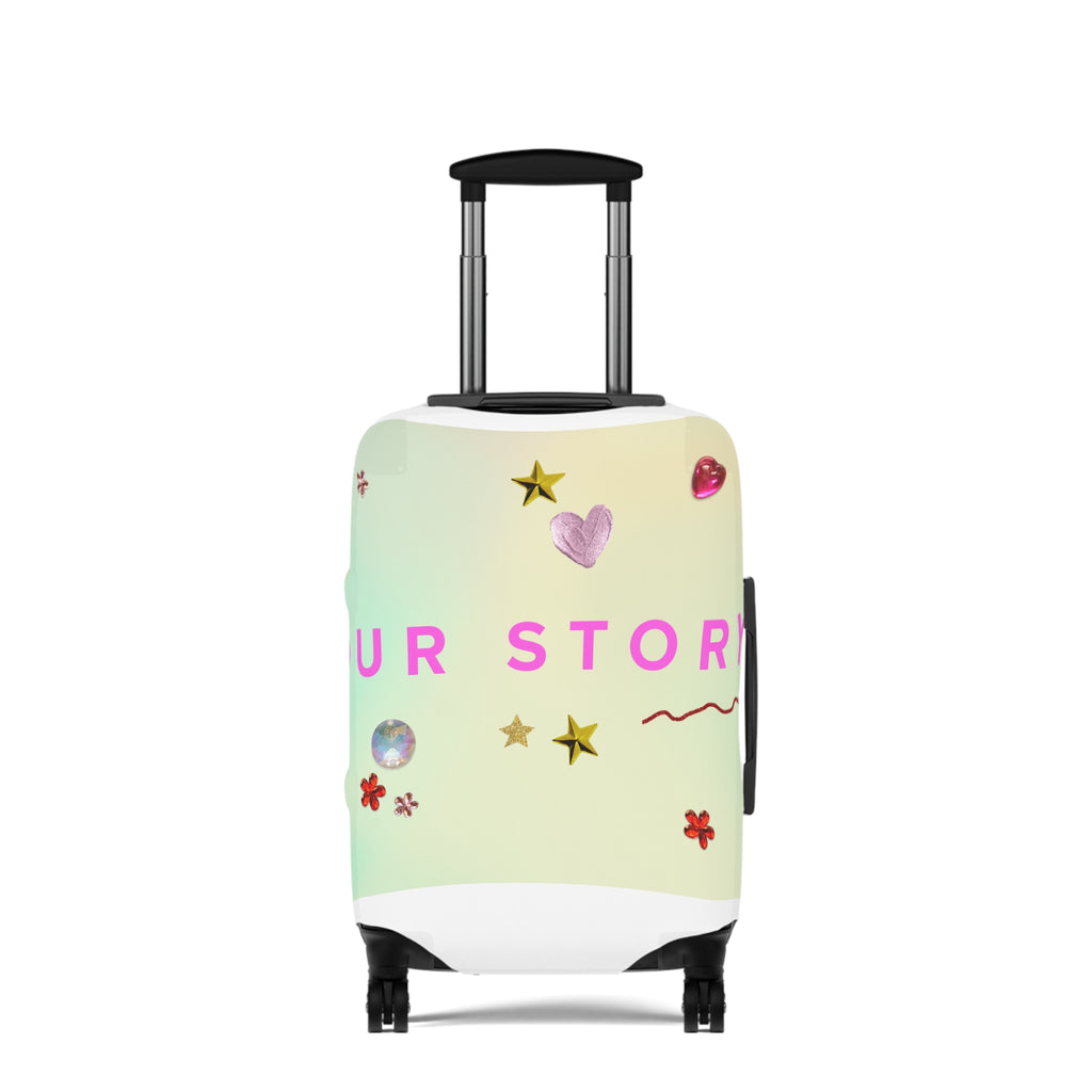 Our Story Pastel Luggage Cover — Cute Heart & Star Travel Protector
