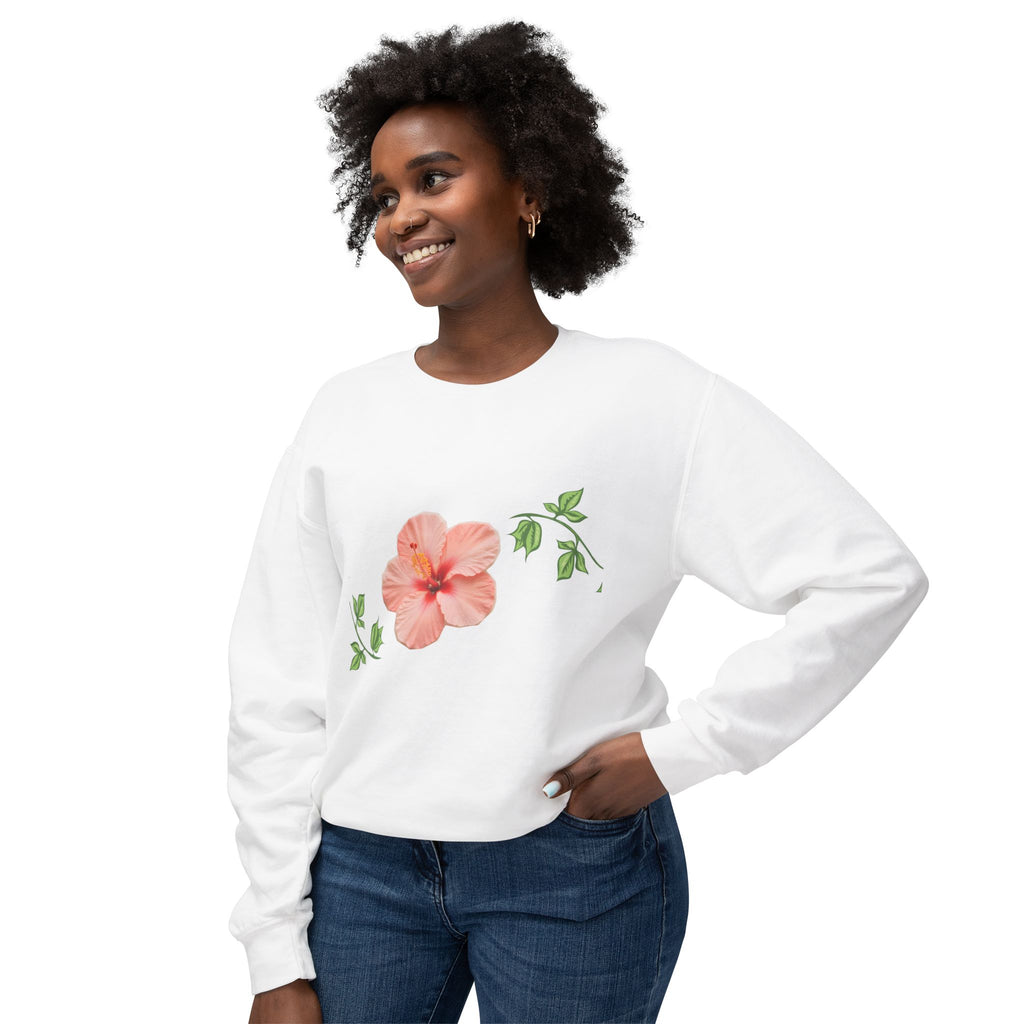 Hibiscus Floral Crewneck Sweatshirt — Lightweight Tropical Flower Pullover