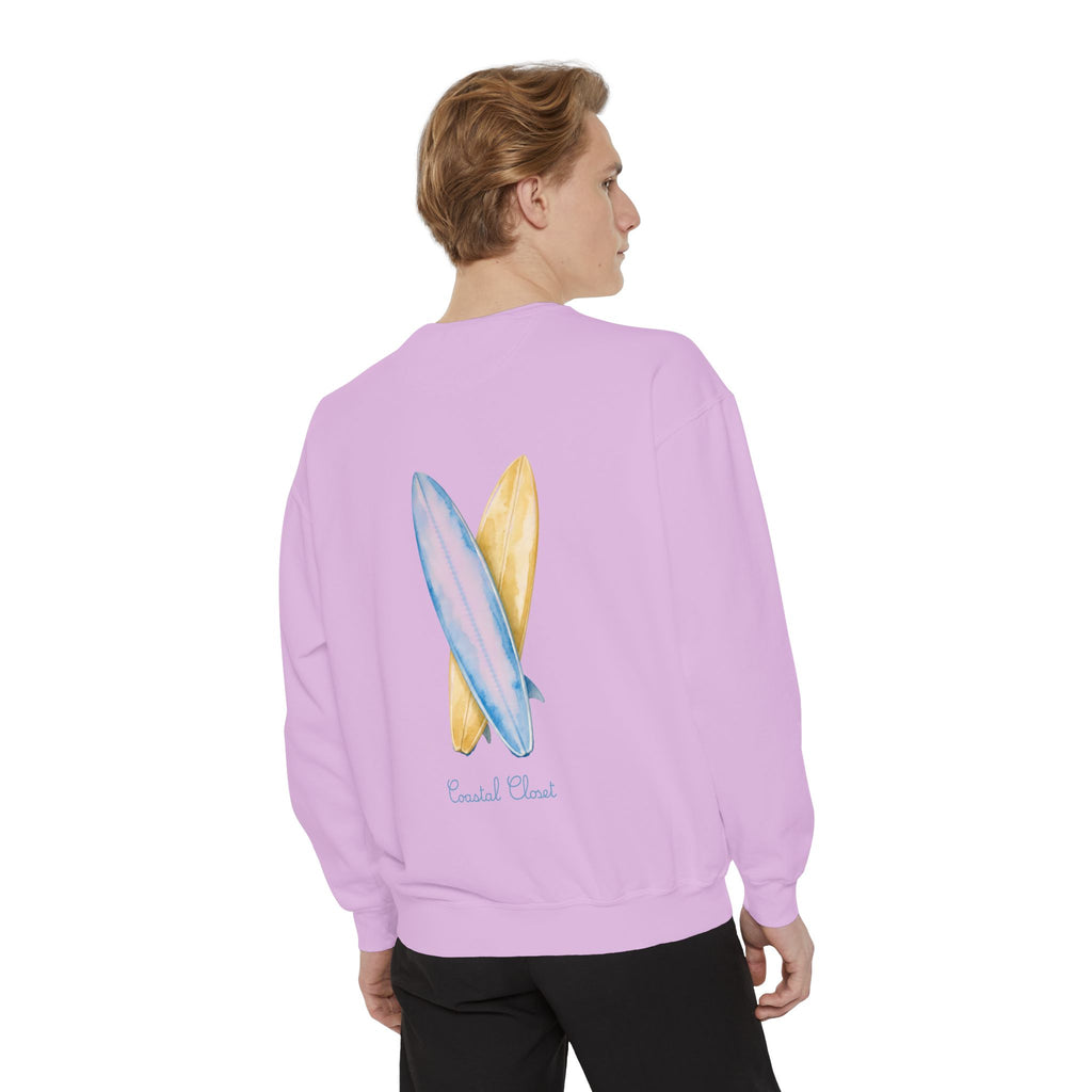 Surfboard Watercolor Sweatshirt — Coastal Vibes Crewneck