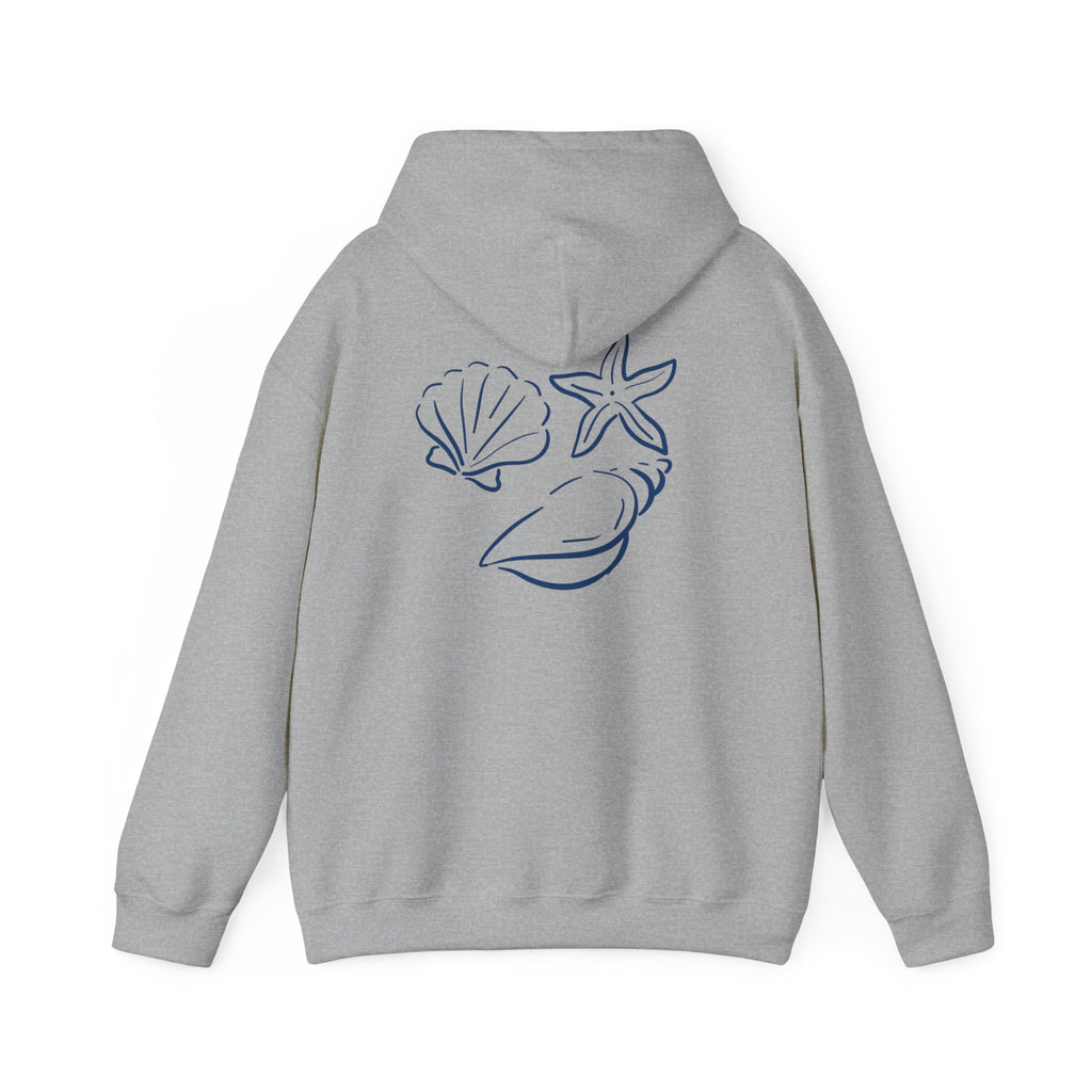 Seashell Sketch Hoodie — Coastal Vibes Graphic Hoodie ("Coastal Cloud" Chest Text)