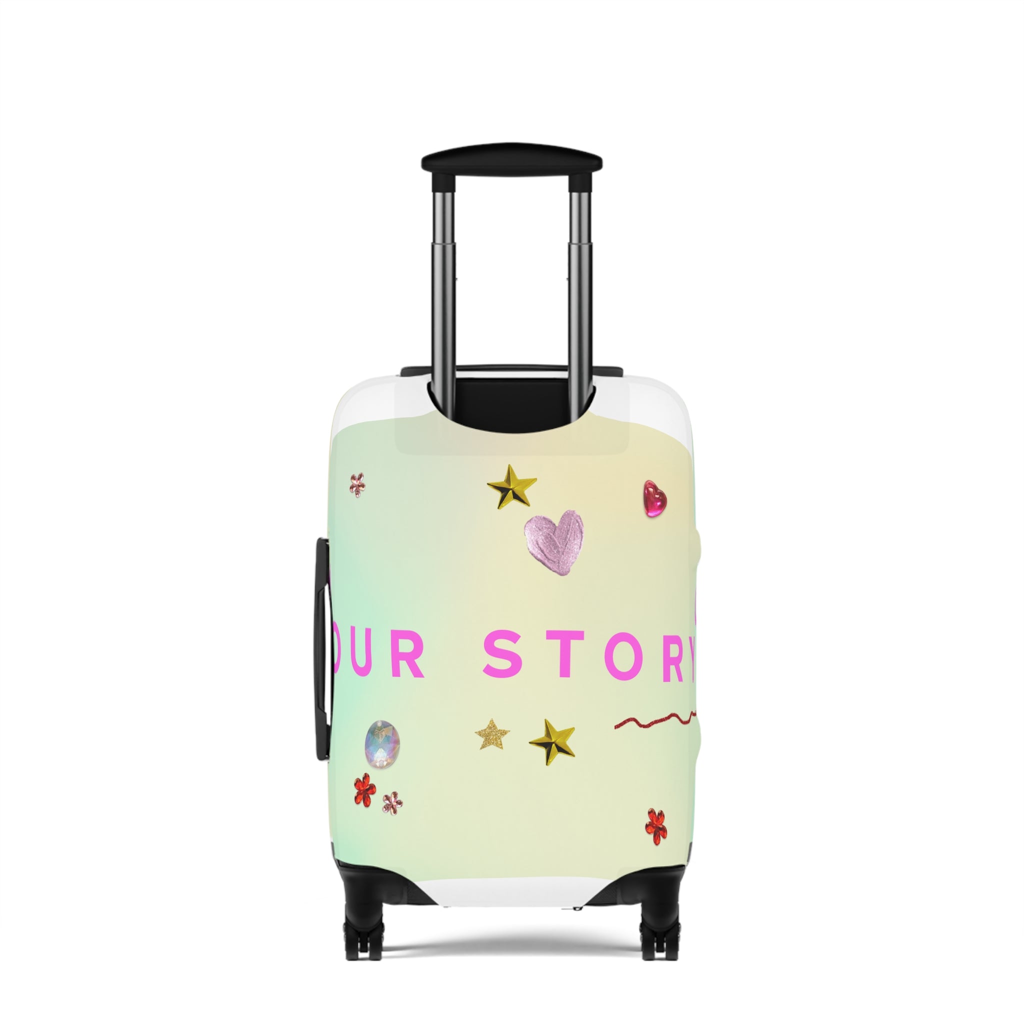 Our Story Pastel Luggage Cover — Cute Heart & Star Travel Protector