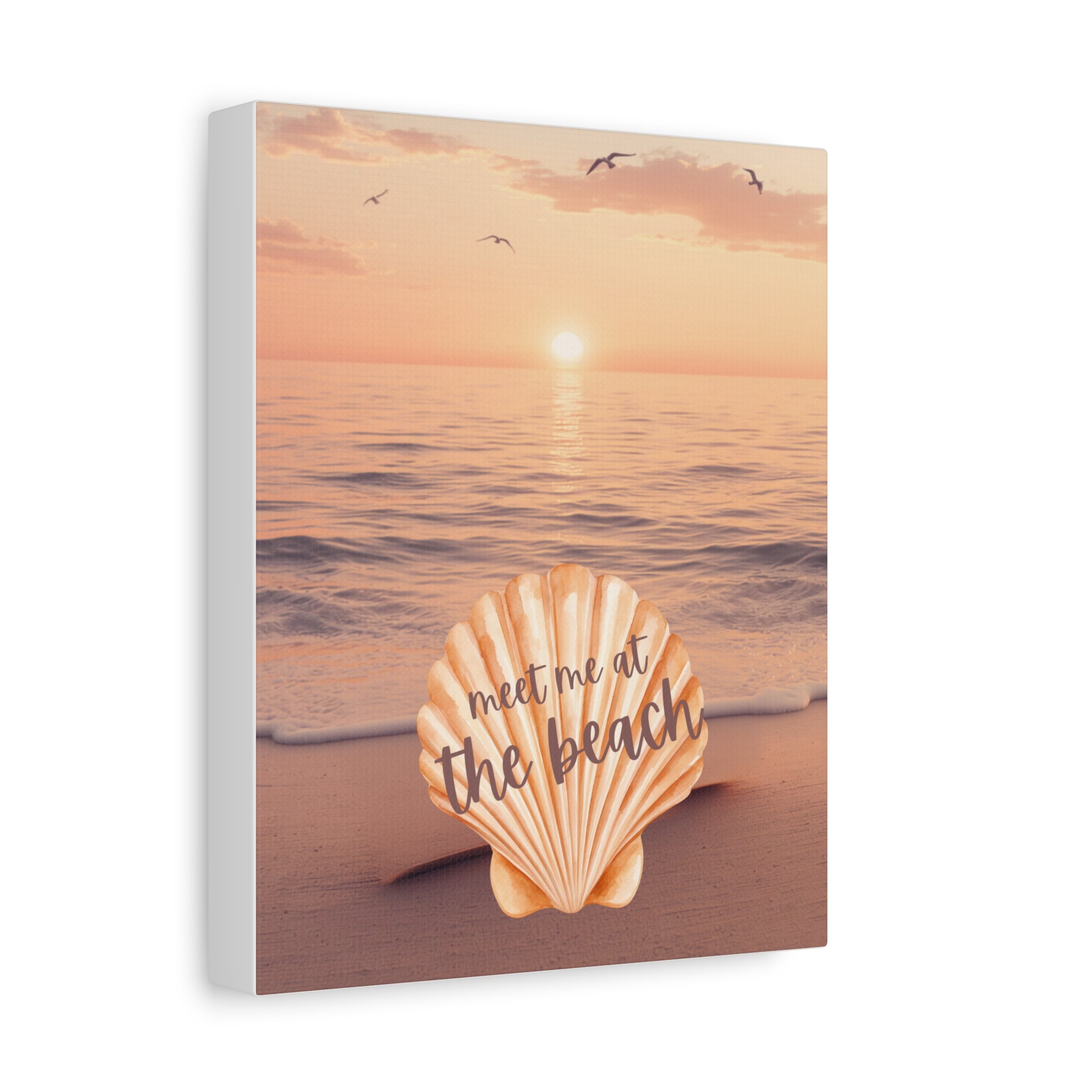Beach Sunset Canvas Print — "Meet Me at the Beach" Seashell Wall Art
