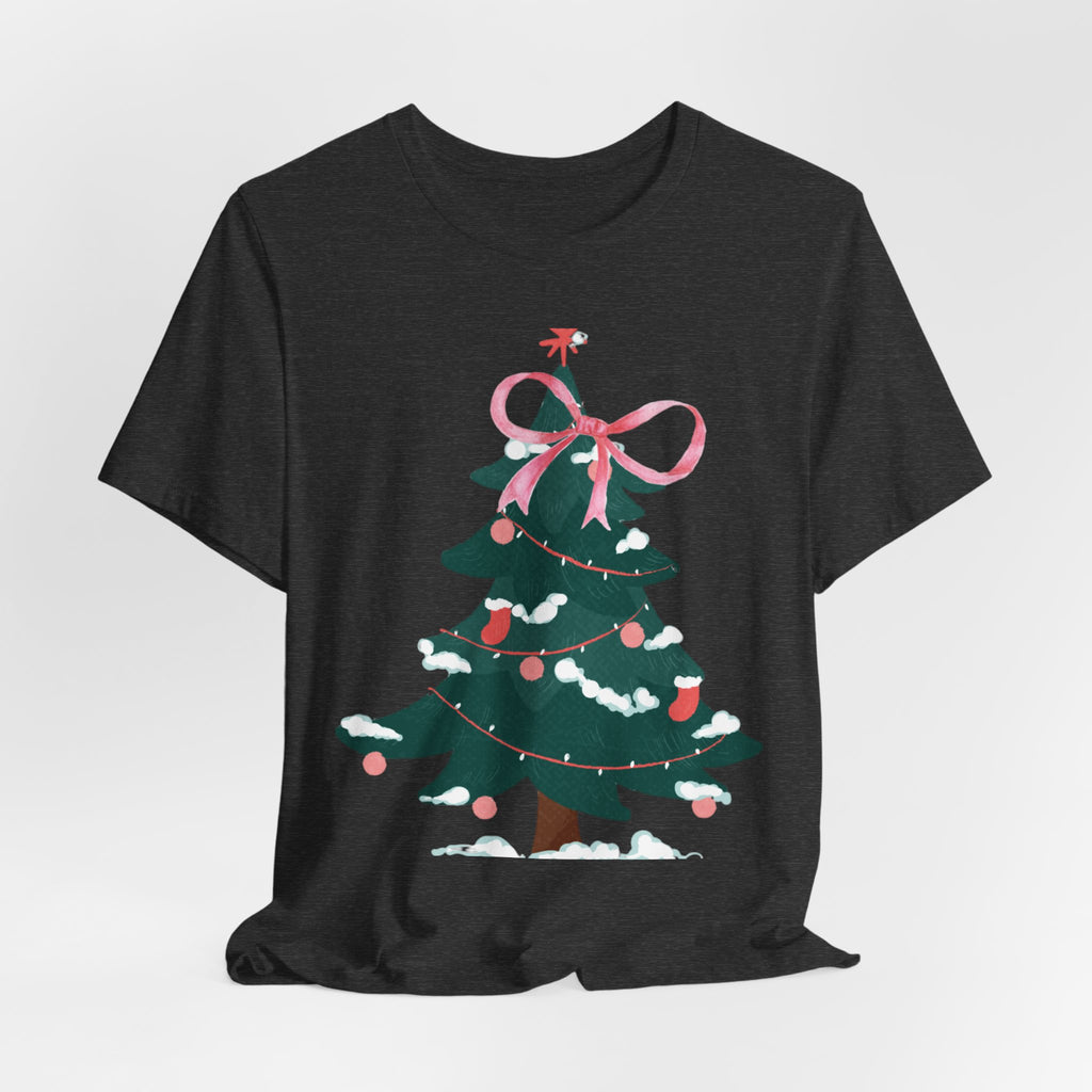 Cute Christmas Tree Tee with Pink Bow