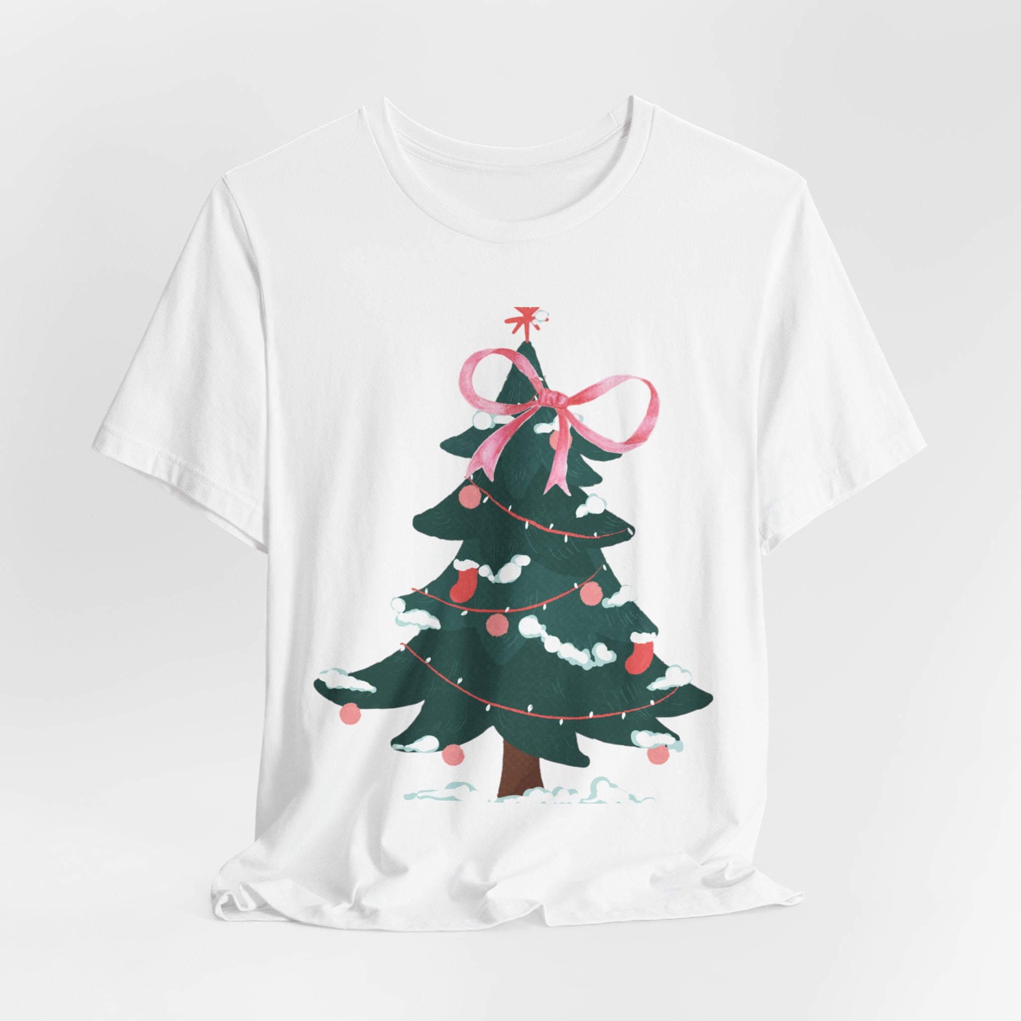 Cute Christmas Tree Tee with Pink Bow